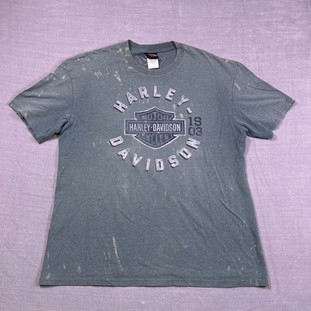 Harley Davidson Columbus Graphic Crew Neck T-Shirt Mens XL Green Cotton Blend